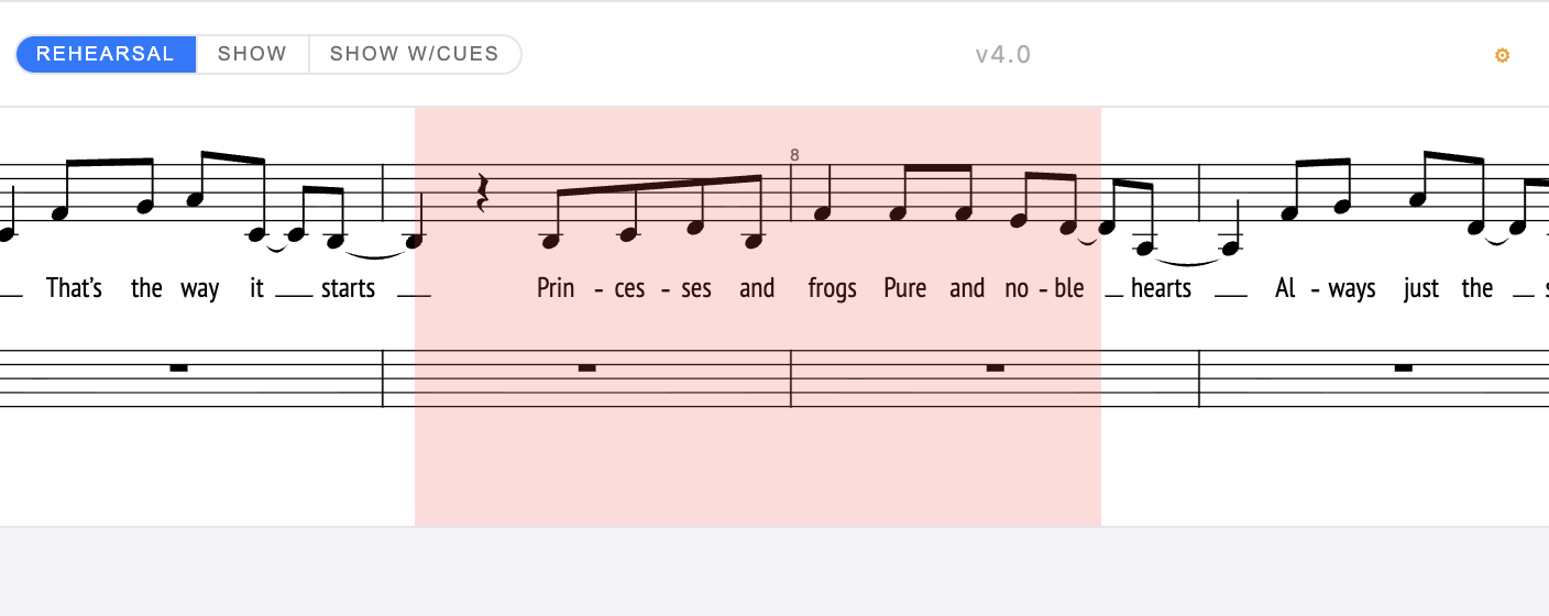 Sheet music with pink highlight bar